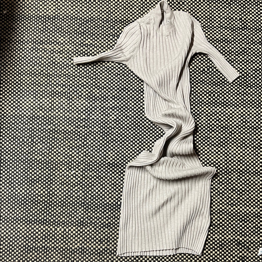 Gray Ribbed Knit Dress